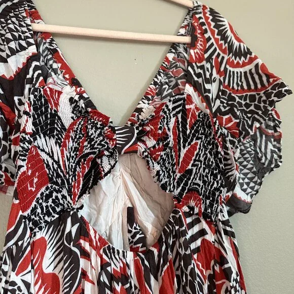 Anthropologie Tiered Maxi Dress V Neck Flutter Sleeve Southwestern Size M - Picture 9 of 11